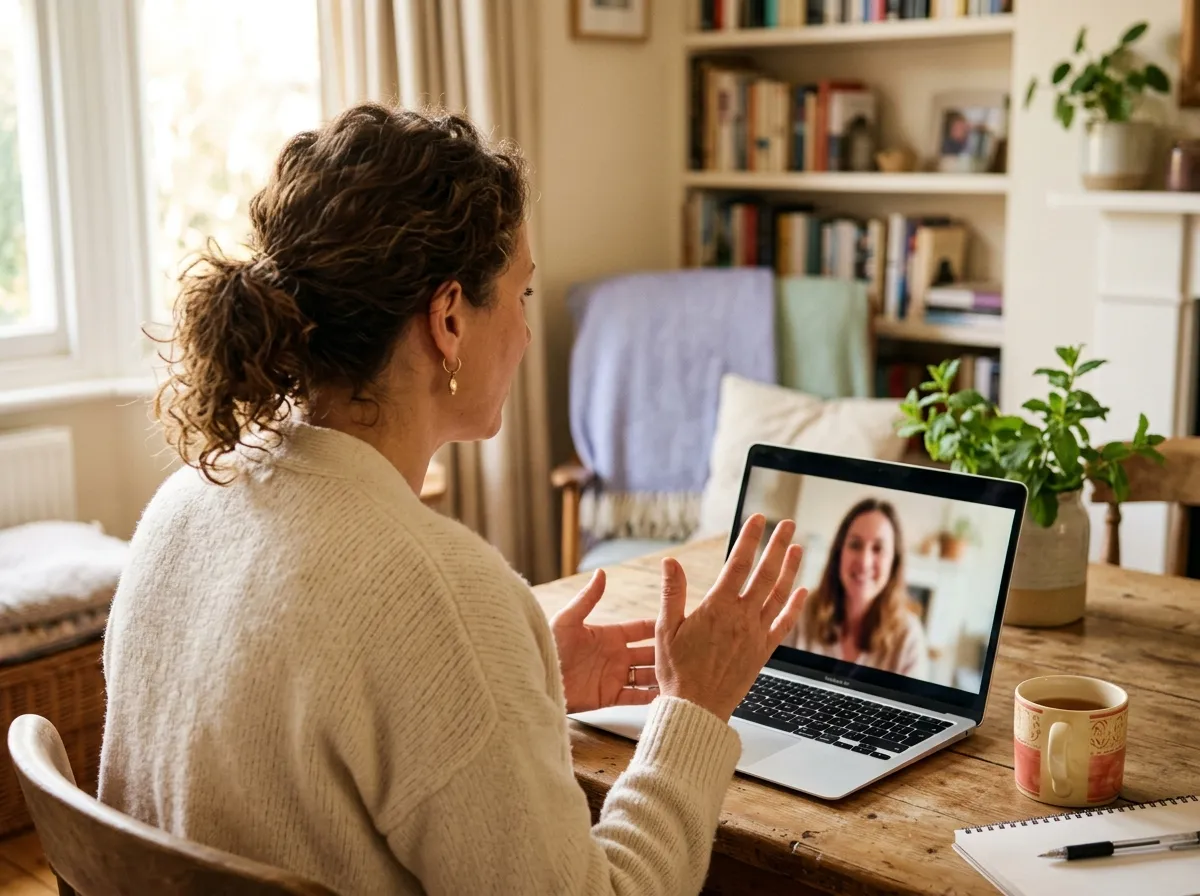 Healthcare worker rehearsing a patient interview in Spanish with an online tutor